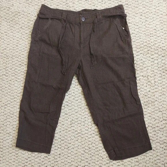 St Johns Bay Capris Linen Blend Capris Womens 14 Brown Drawstring Shorts - Picture 1 of 11